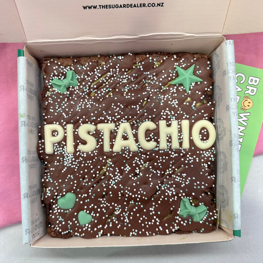 Custom message pistachio brownie