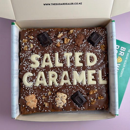 Custom message salted caramel brownie