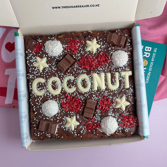 Custom message coconut brownie