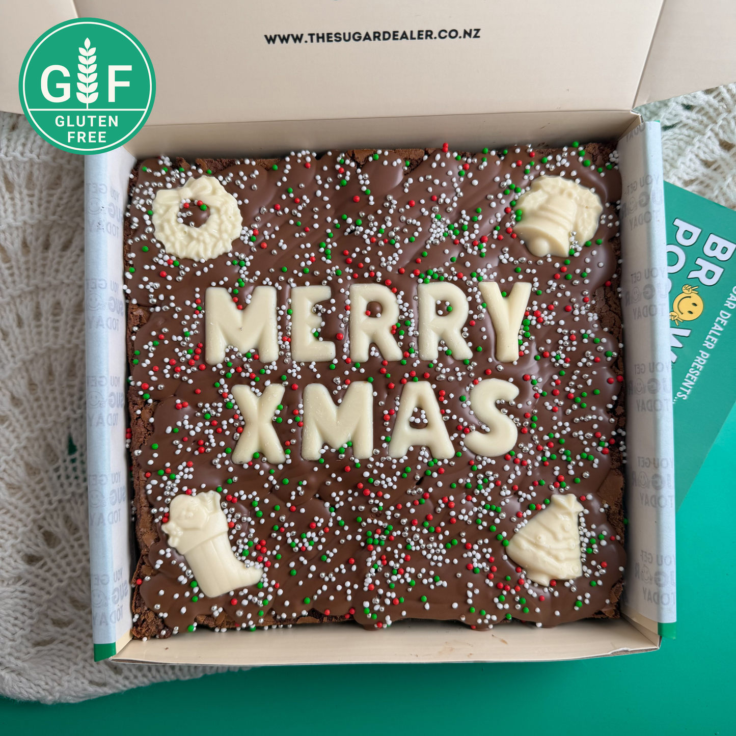 No added gluten custom message Christmas brownie