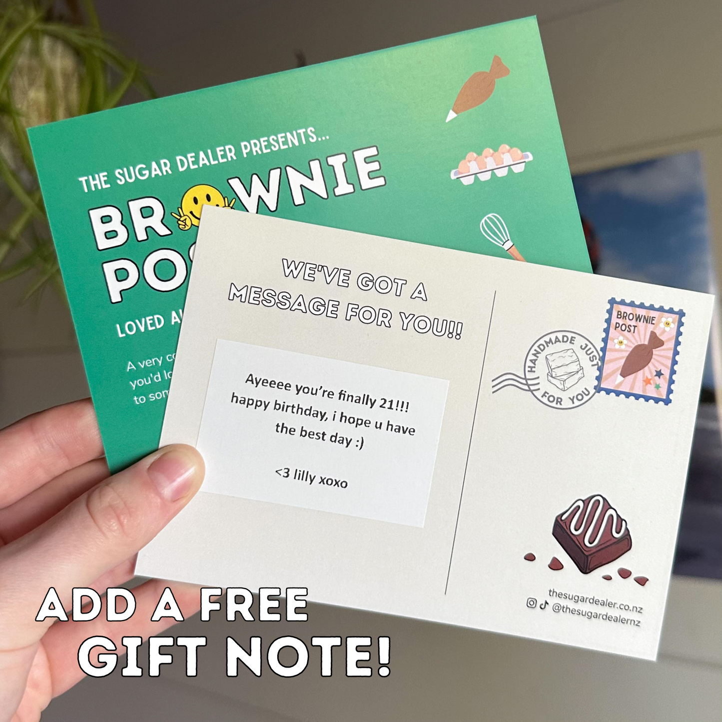 Gifting your brownie to someone? Add a free personalised gift note!